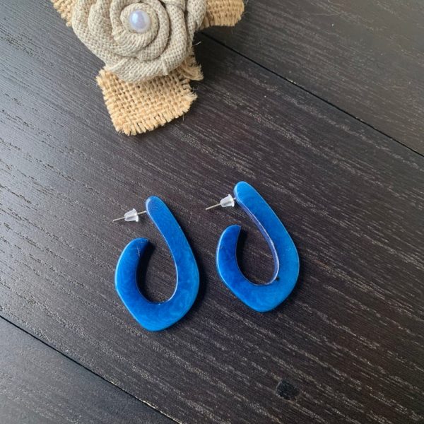 Royal Blue Hoop Earrings Made of Tagua