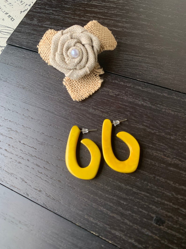 Yellow Hoop Tagua Nut Earrings