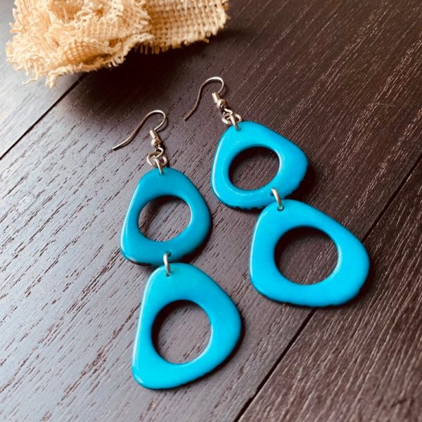 Turquoise Double Bead Tagua Earrings