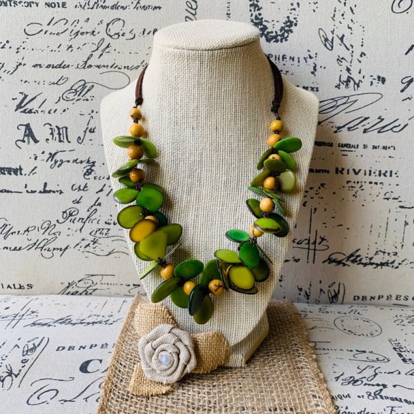 Green Flower Adjustable Tagua Nut Necklace