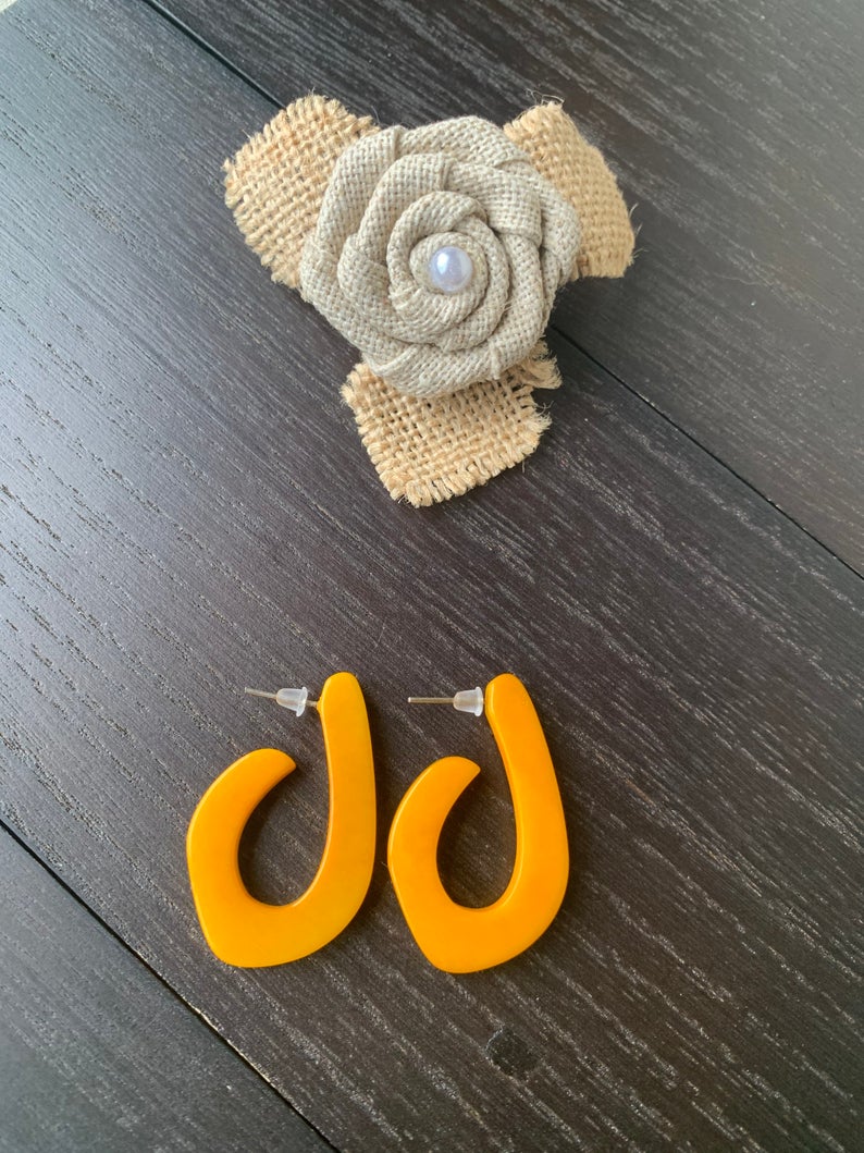 Mustard Yellow Hoops Earrings Made of Tagua