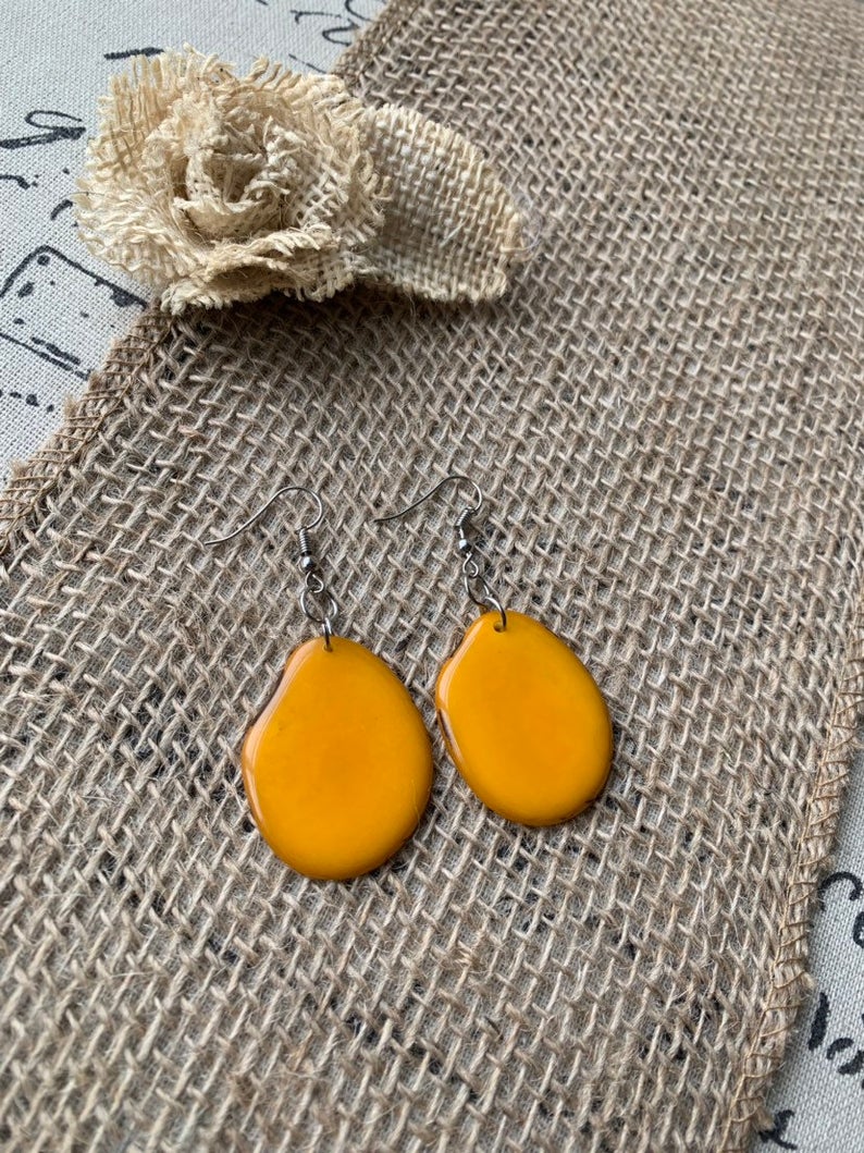 Mustard Yellow Tagua Nut Earrings