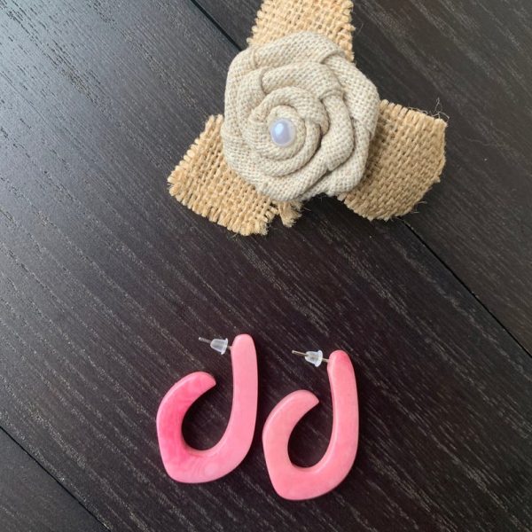 Pink Tagua Nut Hoop Earrings