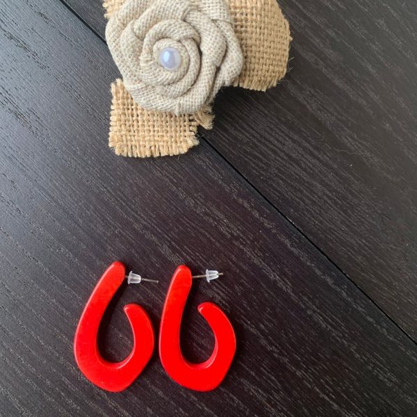 Red Modern Tagua Nut Hoop Earrings