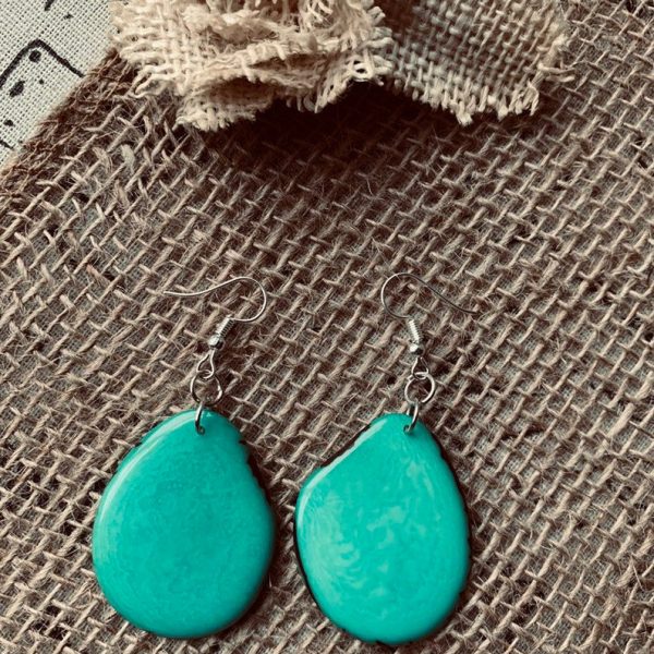 Turquoise Green Tagua Nut Earrings