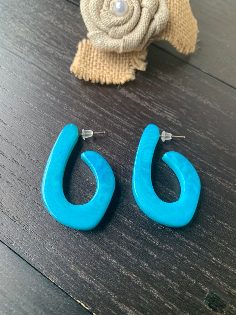 Turquoise Modern Tagua Hoops