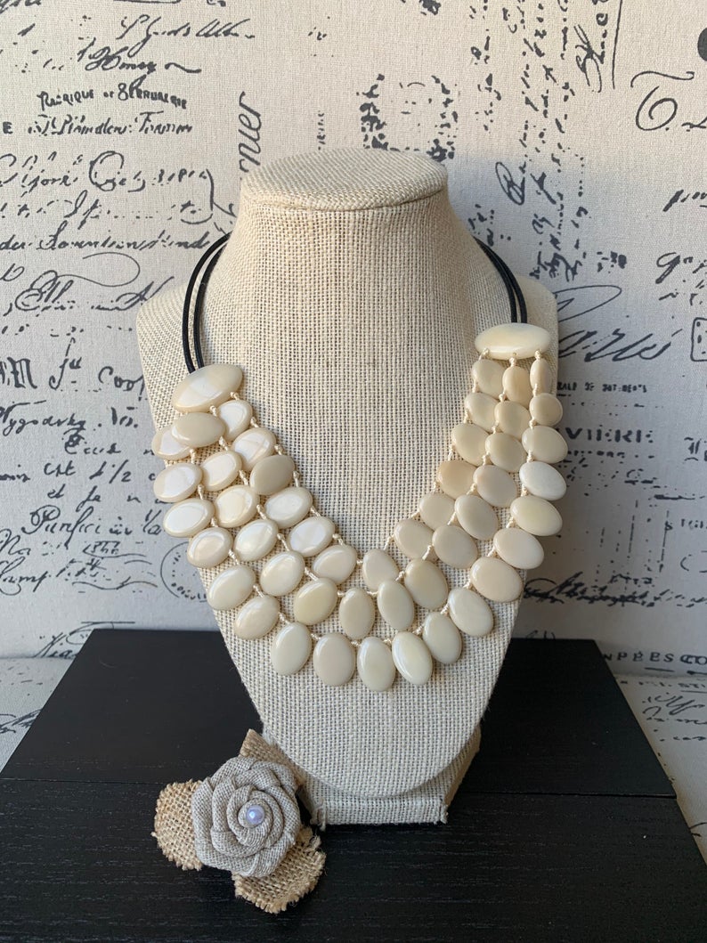 White & Clear silver necklace, statement necklace, white jewelry, big –  Polka Dot Drawer