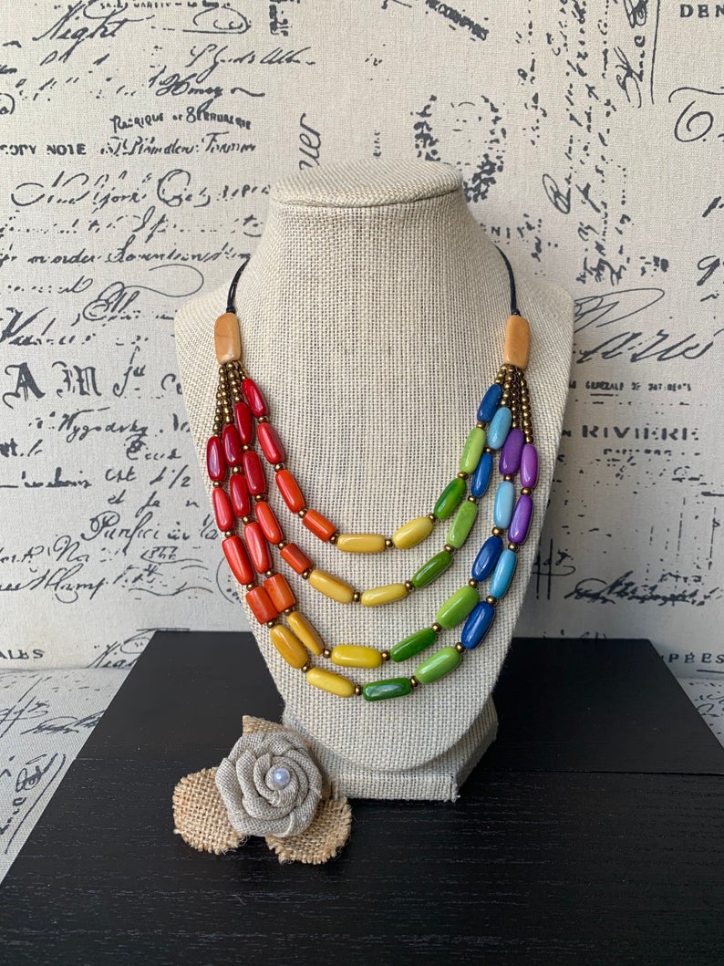 Rainbow Four Strand Adjustable Tagua Nut Necklace - Galapagos Tagua Jewelry