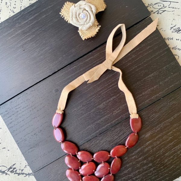 Maroon Red Bib Tagua Nut Necklace