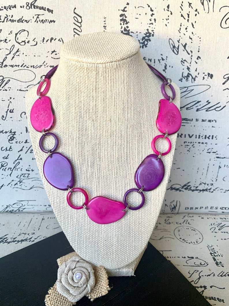 Pink and White Multi Layer Bib Necklace with Adjustable Golden