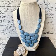 Light Blue Adjustable Bib Necklace Made of Tagua Nut