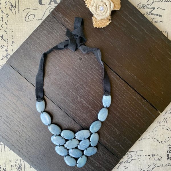 Light Blue Adjustable Bib Necklace Made of Tagua Nut