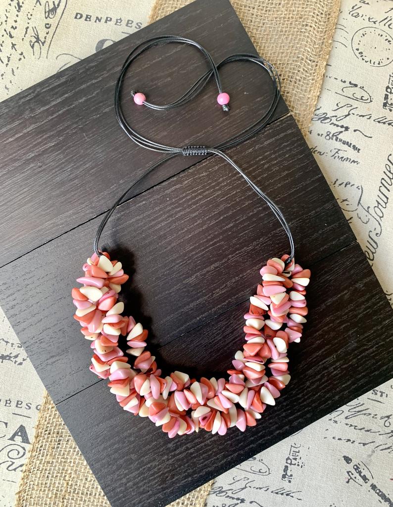 pink white chunky tagua necklace 4
