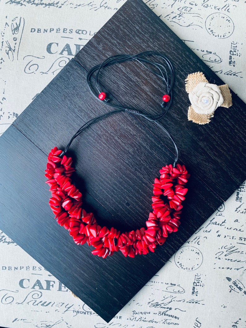 Red Coral & Black Onyx Necklace | Designs by Denise