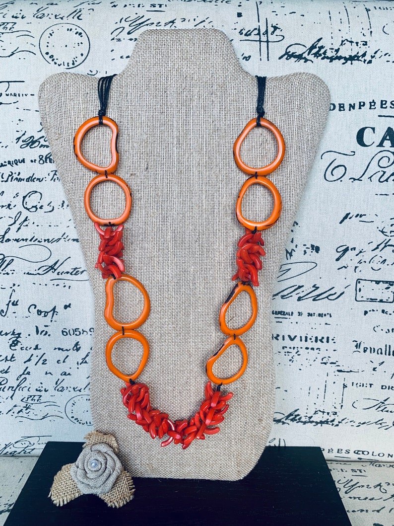 Buy Handmade Orange Tribal Statement Necklace Set With Wooden Beads And  Glass Beads For Women | Tribal Jewellery For Girls And Women | Handmade  Beads Jewelry at Amazon.in