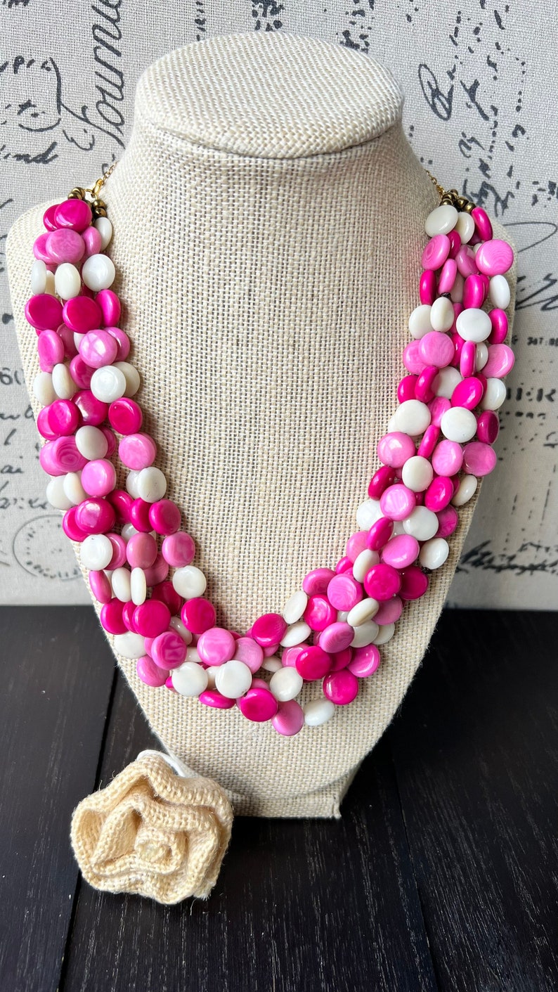 Pink Angelite Natural Beads - 22 inches Adjustable Heavy 3 Layer Neckl –  Enumu